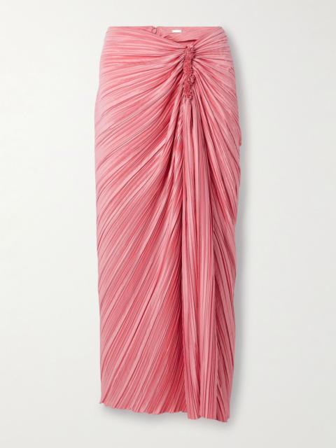 Cult Gaia Sonoma draped plissé-satin midi skirt Bright pink