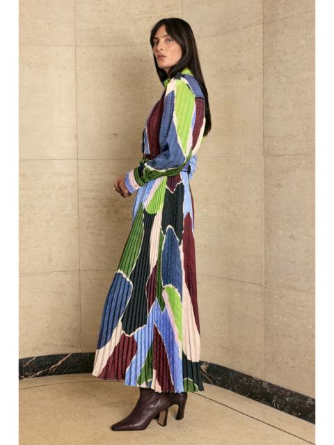 KAREN MILLEN Harper's Bazaar Satin Geo Print Pleated Tie Waist Maxi Dress