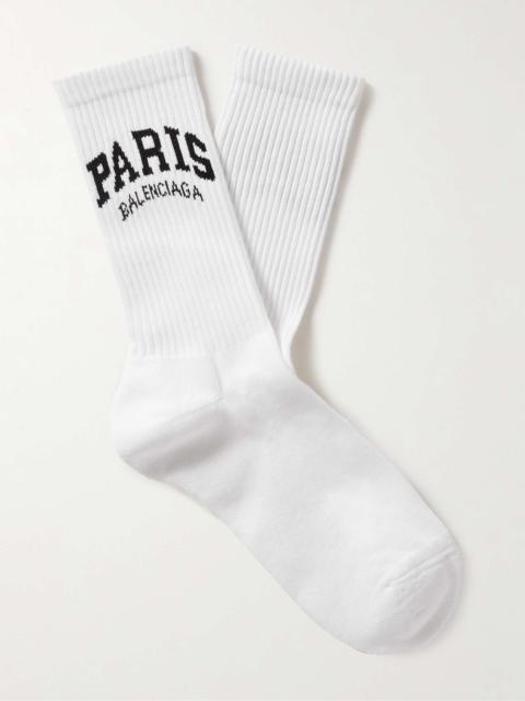 BALENCIAGA Cities Logo-Jacquard Ribbed Cotton-Blend Socks