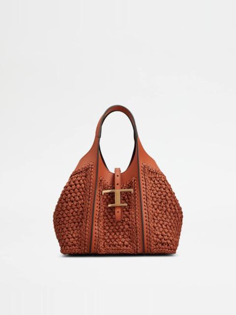 Tod's T TIMELESS SHOPPING BAG IN RAFFIA AND LEATHER MINI