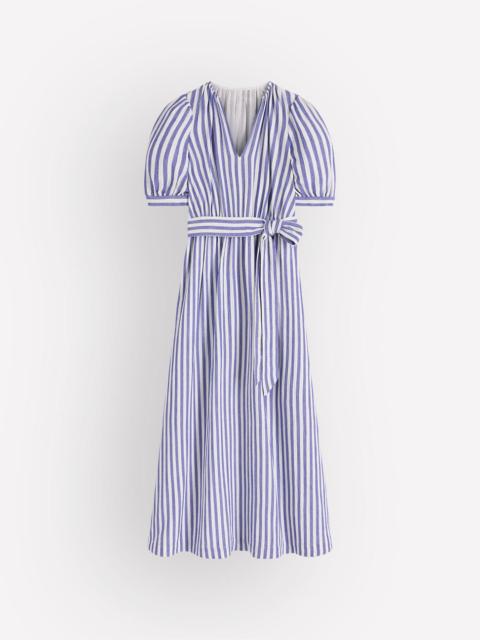 BODEN Double Cloth Puff Sleeve Dress-Blue Ivory Stripe
