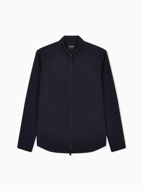 GIORGIO ARMANI Slim-fit cotton seersucker shirt with zip