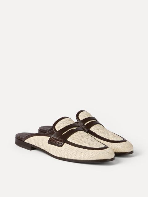 Brunello Cucinelli Techno raffia and leather mules
