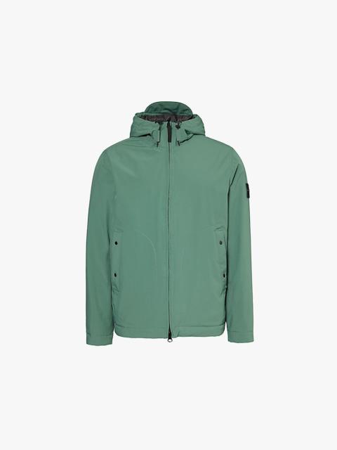 Brand-patch hooded stretch-woven jacket