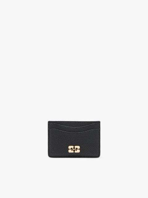 GANNI CARD HOLDER IN GRAINED BLACK WITH GOLD
