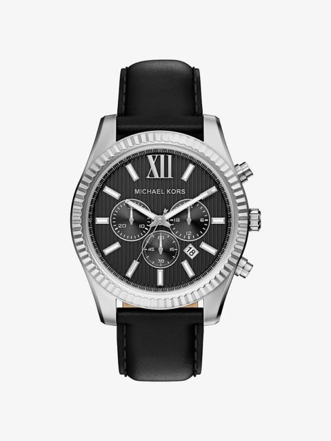 MICHAEL KORS Oversized Lexington Silver-Tone and Leather Watch