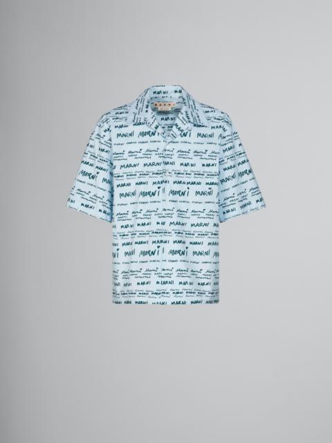 ICE BLUE COTTON BOWLING SHIRT WITH MEGA MARNI PRINT