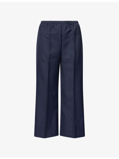 Theory Wide Cropped-Leg Twill Trousers