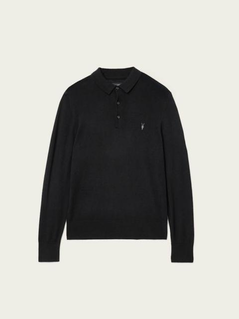 ALLSAINTS MODE MERINO LONG SLEEVE RAMSKULL POLO SHIRT