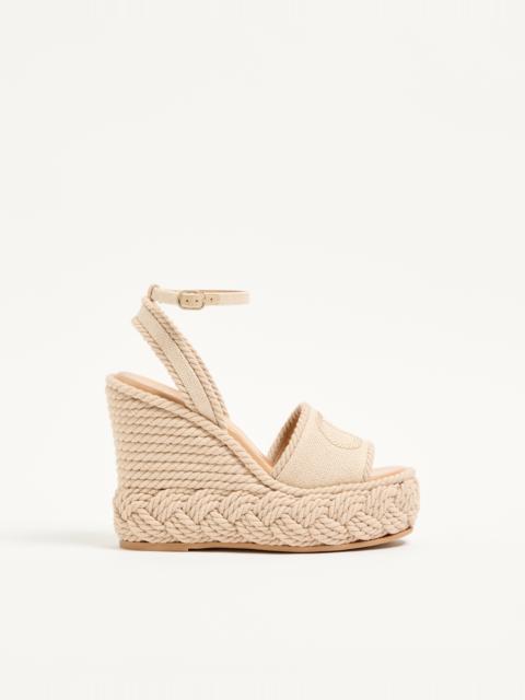 Valentino VLOGO TORCHON WEDGE SANDAL IN LINEN CANVAS 130MM