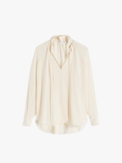 Victoria Beckham Ruched-neck Ruffle Blouse in Vanilla