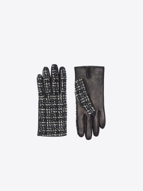 SAINT LAURENT gloves in checked tweed wool and leather