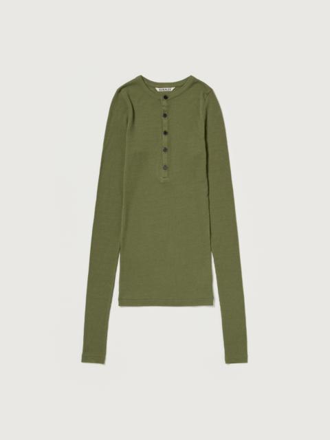 AURALEE WOOL SILK SOFT RIB HENLEY