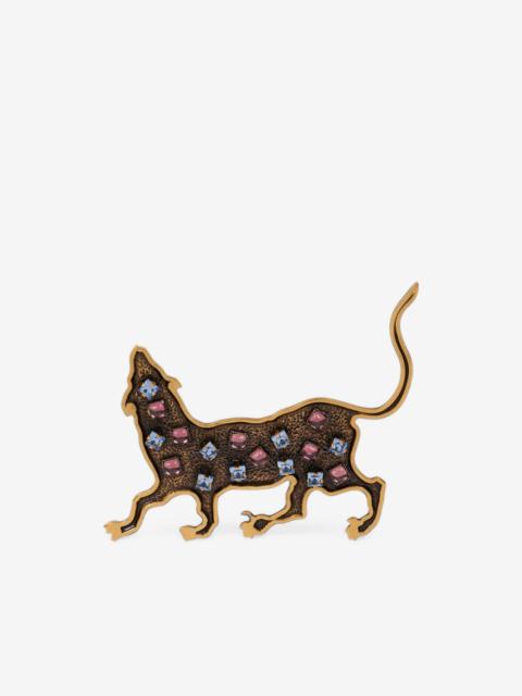 Etro tiger brooch with coloured rhinestones