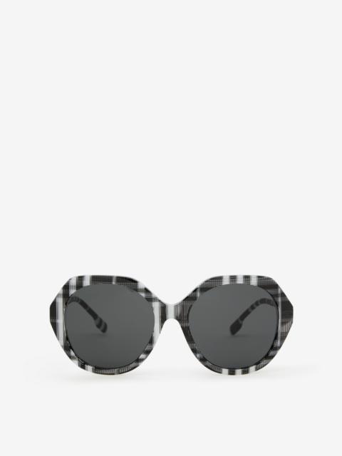 Burberry Oversized Check Geometric Frame Sunglasses