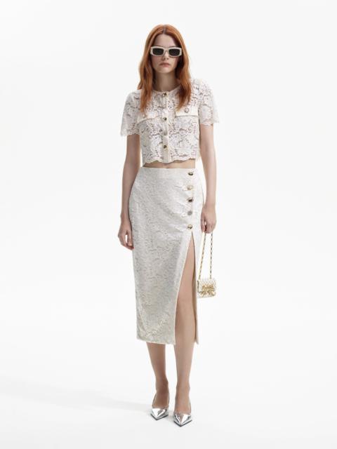 self-portrait Cream Cord Lace Split Midi Skirt