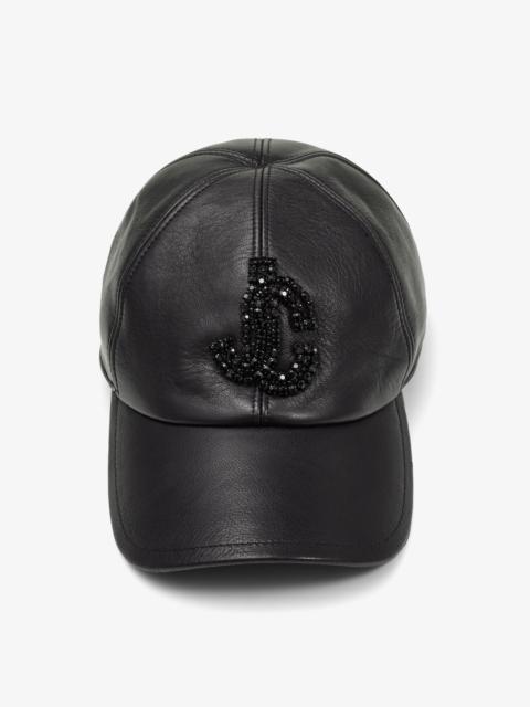 JIMMY CHOO Saby
Black Leather Baseball Cap with Crystal JC Logo