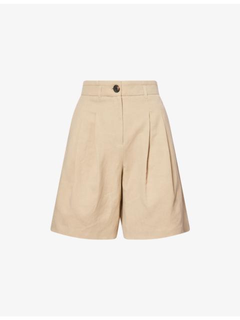 ME+EM City Pleated Linen Blend Shorts