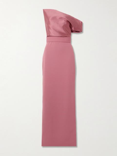 SOLACE LONDON Magda Off-the-shoulder Belted Draped Faille And Crepe Gown