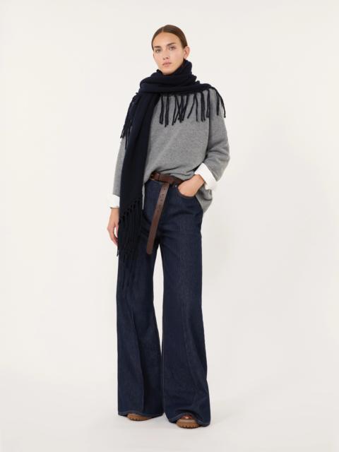 WEEKEND Max Mara TORNADO Fringed wool shawl - NAVY