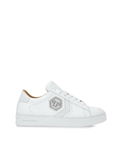 logo-patch panelled leather sneakers