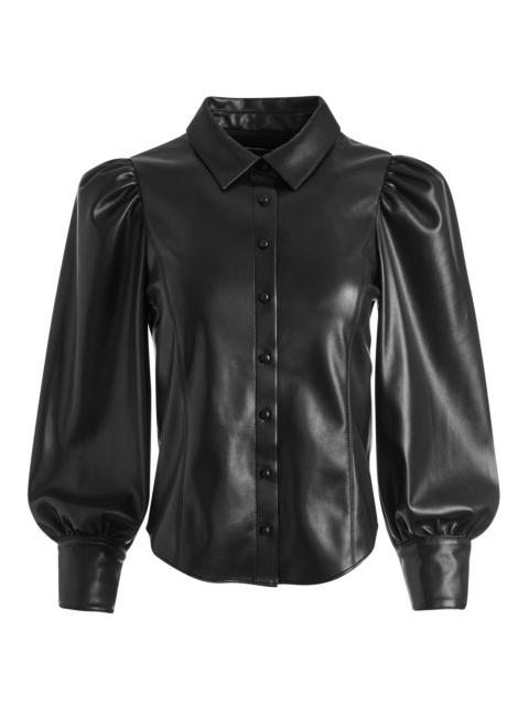 Alice + Olivia NADINE VEGAN LEATHER BUTTON DOWN