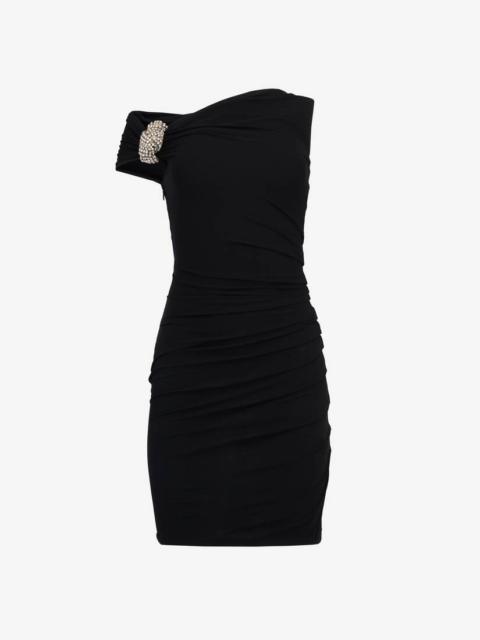 Women's Asymmetric Crystal Knot Cocktail Dress in Black