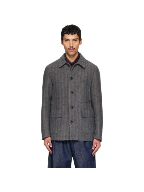 Dries Van Noten Gray & Blue Wool Jacket