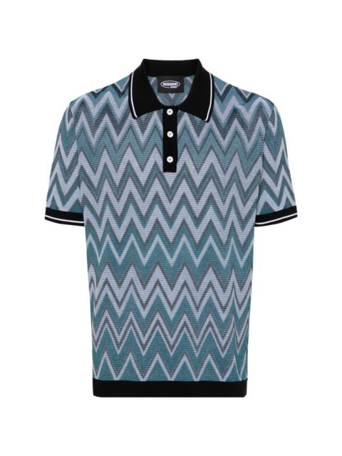 zigzag-woven knitted polo shirt