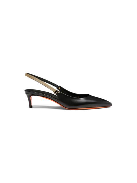 Santoni Women's black leather mid-heel slingback