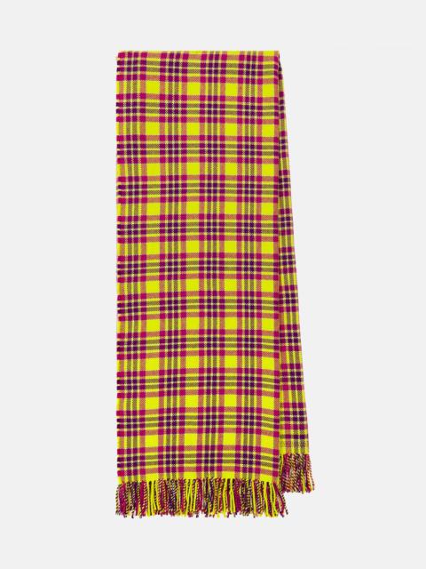 Checked fringed virgin wool scarf