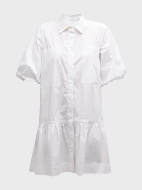 SIMKHAI Chrissy Puff-Sleeve Cotton Poplin Mini Shirtdress