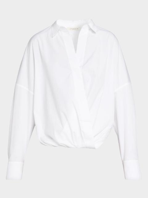Lafayette 148 New York Oversized Draped Twist-Front Poplin Shirt
