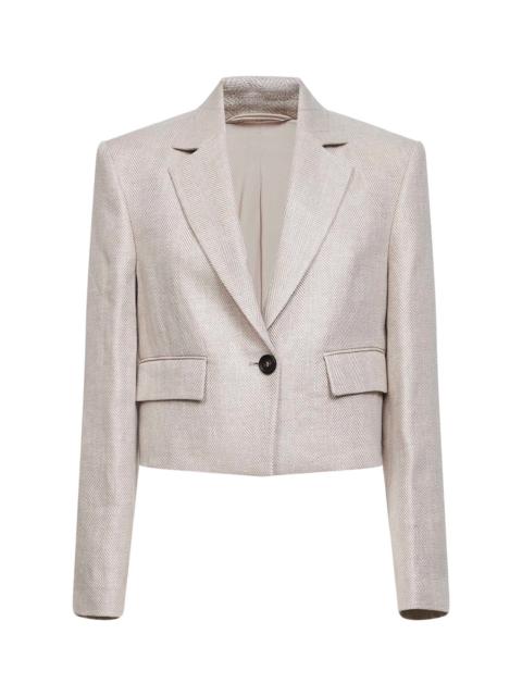 Brunello Cucinelli Beige chevron cropped jacket with monili