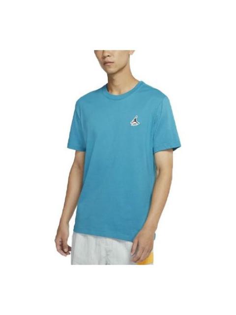 Jordan Men's Air Jordan Printing Short Sleeve Casual Embroidered Short Sleeve Blue T-Shirt DH3613-474