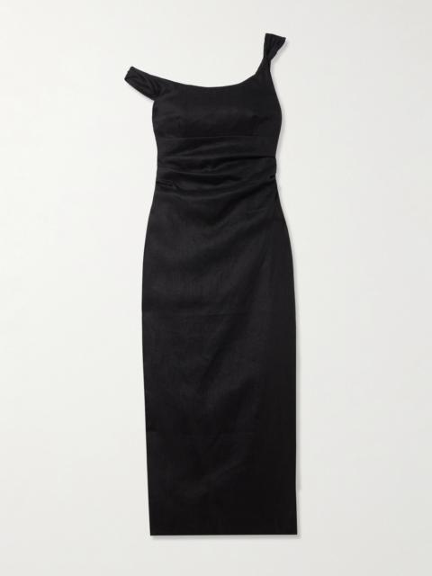 SIR. Twisted Ruched Linen Midi Dress