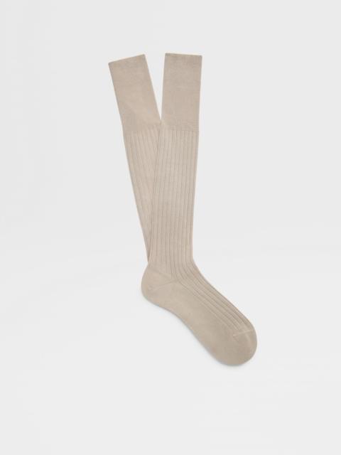 ZEGNA BEIGE COTTON CASHMERE AND SILK SOCKS