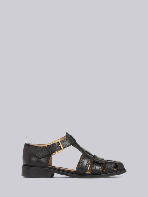 Thom Browne｜SANDALS (MFL097A 05584 001) Criss Cross Loafer Sandal W/ Rwb Enamel Plaque In Vitello