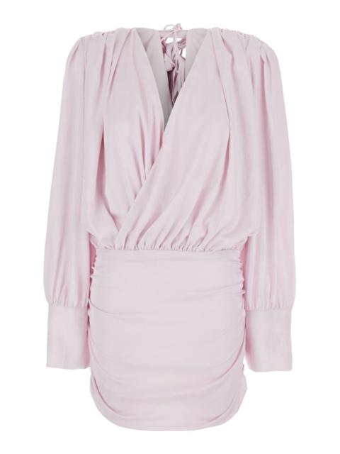 Rotate Birger Christensen Pink Dress With Deep V-Neck And Draped Design In Silk Woman