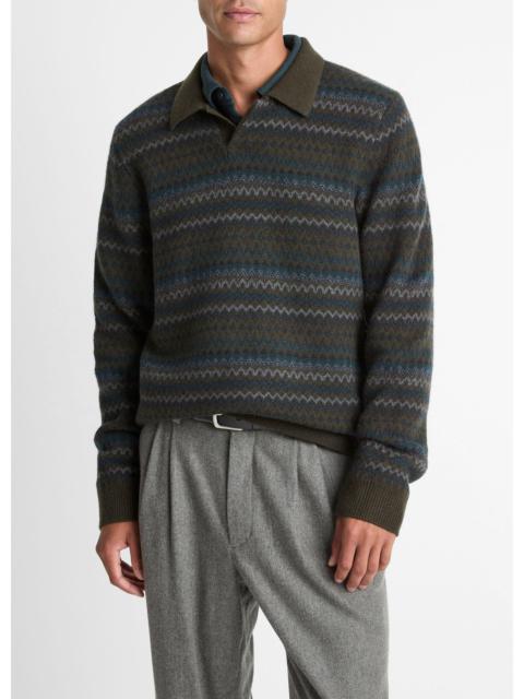 Vince Fair Isle Wool-Cashmere Johnny-Collar Sweater