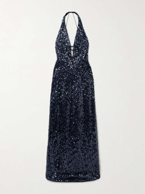 16ARLINGTON Eima sequined tulle halterneck gown Navy