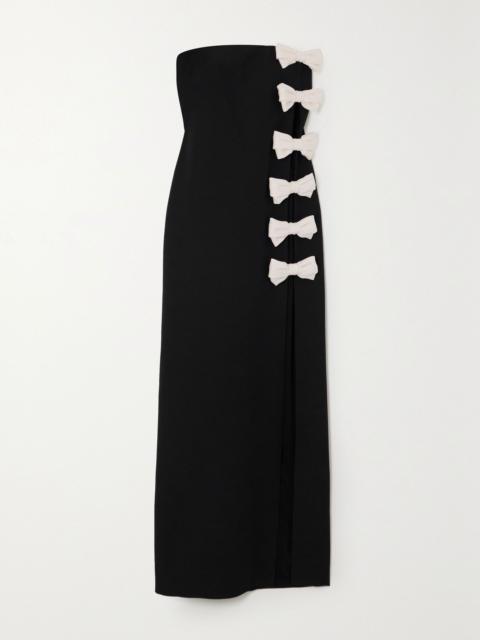 Valentino Strapless bow-detailed wool and silk-blend crepe gown Black