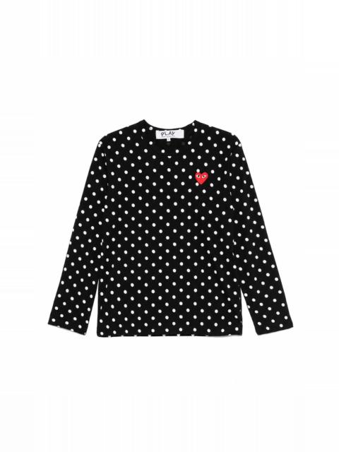 Comme des Garçons PLAY UNISEX POLKA DOT LS SHIRT RED HEART - BLACK