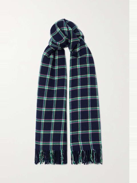 Fringed checked wool scarf