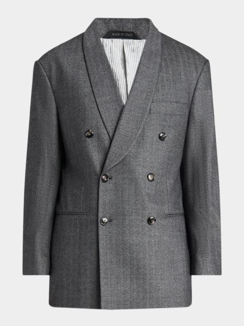 GIORGIO ARMANI Men's Chevron Pattern Wool Cashmere Blend Shawl Lapel Double Breasted Suit