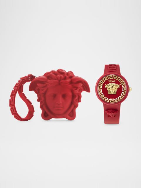 Men's Medusa Pop Red Silicone Watch with Pouch, 39mm