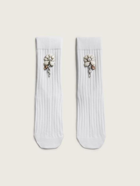 Simone Rocha Poppy Crystal Flower Ribbed Ankle Socks