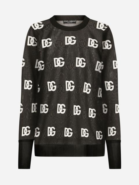 Sheer sweater with all-over DG logo