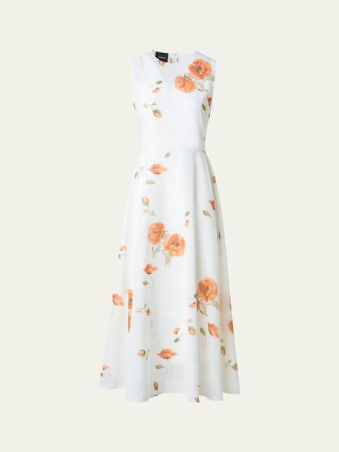 AKRIS Anemone Print Belted Fit-and-Flare Voile Dress