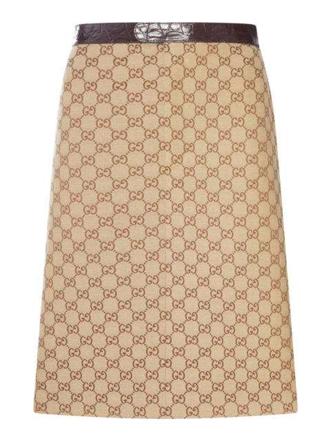 GUCCI GG CANVAS MIDI SKIRT WITH CAIMAN LEATHER INSERTS